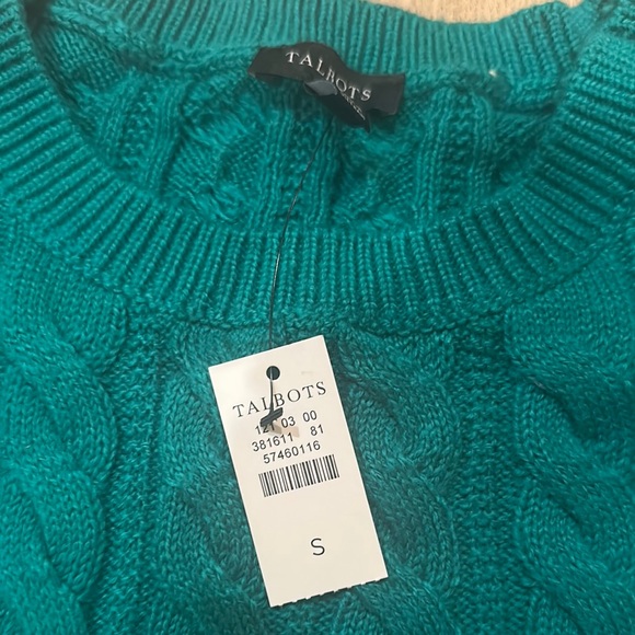Talbots Green Cable Knit Crew Neck Sweater - Picture 2 of 5